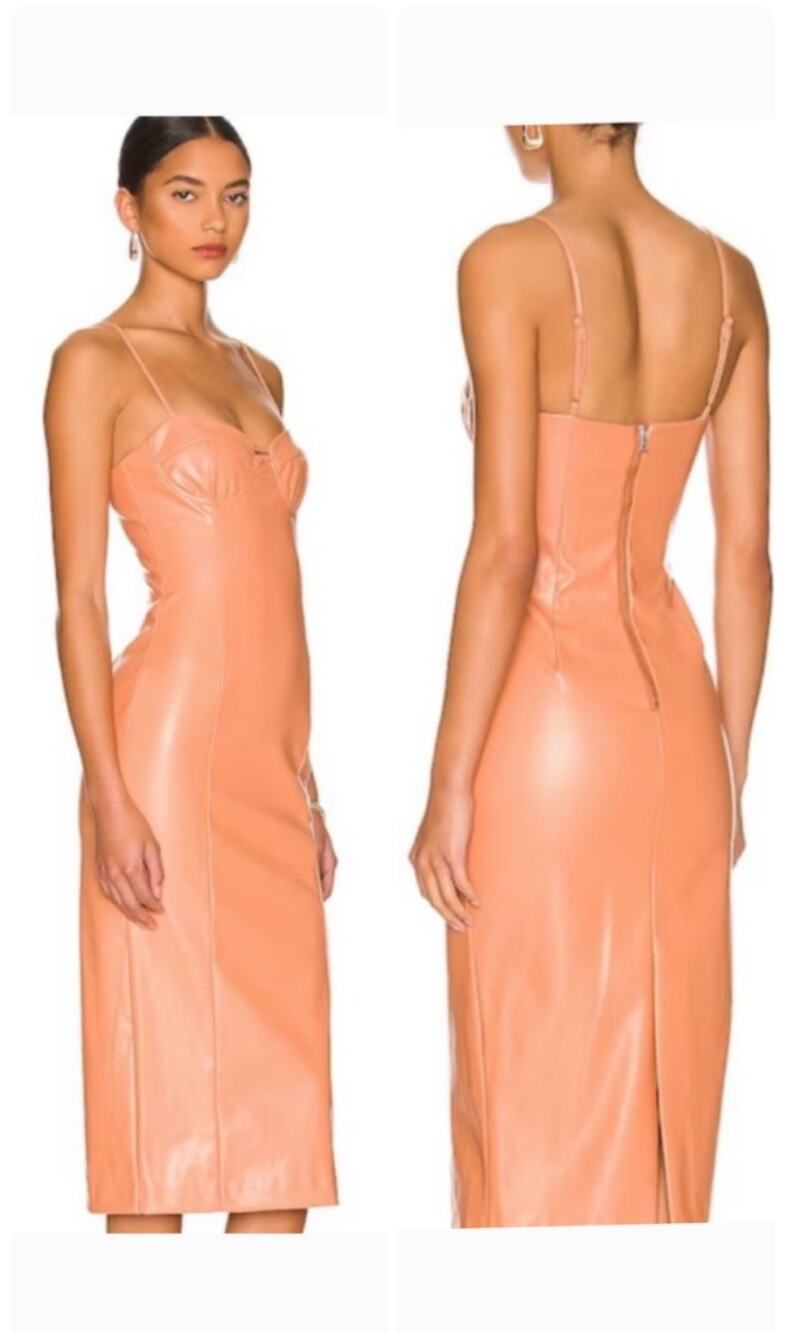 Sz Medium Small US 6  Women’s Bardot Pencil Midi Dress Dusty Rose As Leather